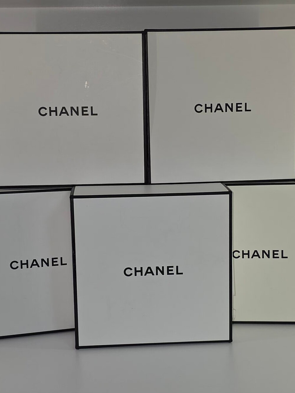 Authentic Chanel White Gift boxes W/ packaging Tissues- 5 Piece Set